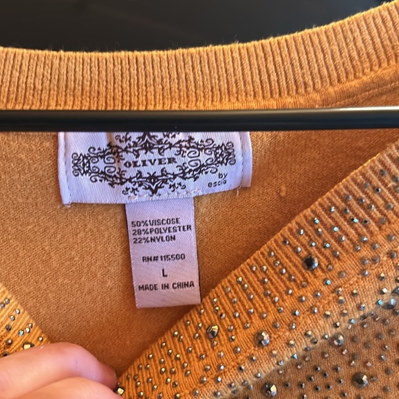 Mustard, yellow sweater with sparkly, studs all over the front and sleeves - Picture 7 of 8